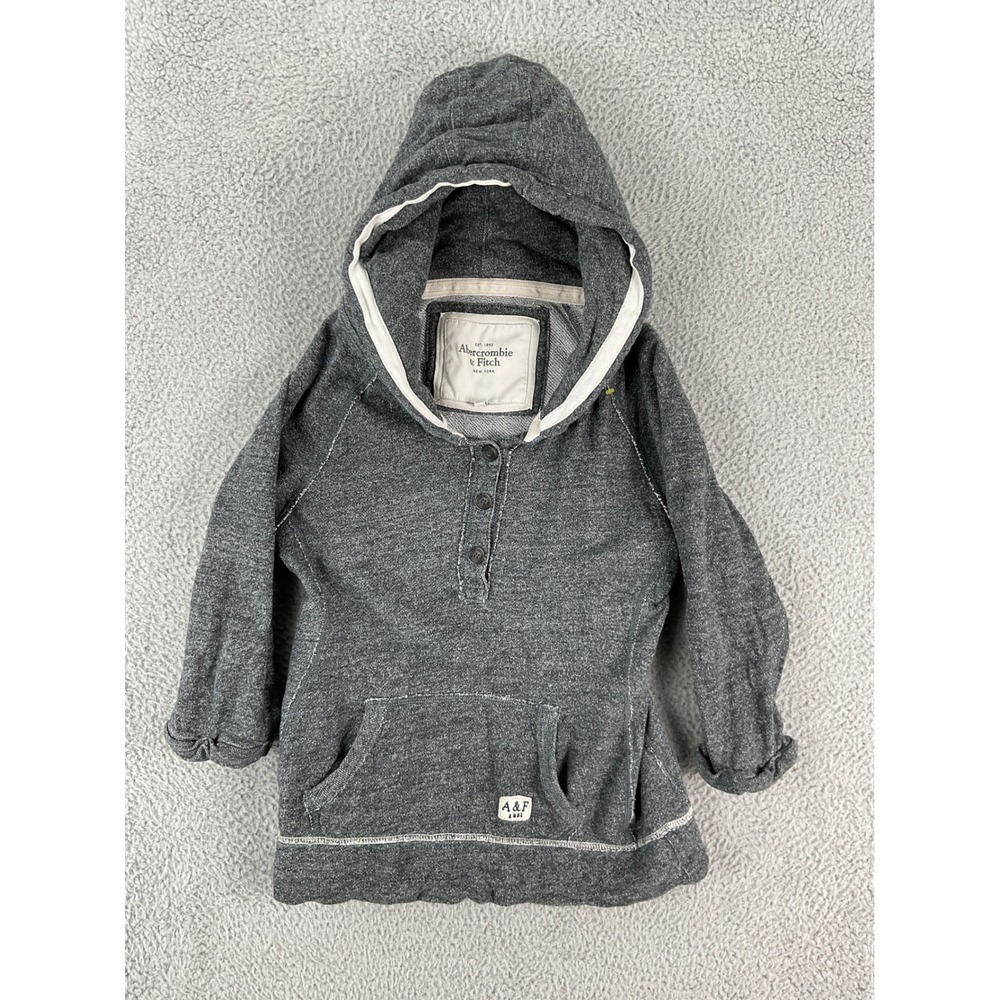Abercrombie & Fitch Hoodie Women Medium Grey Henley Button Pocket Sweatshirt Y2K